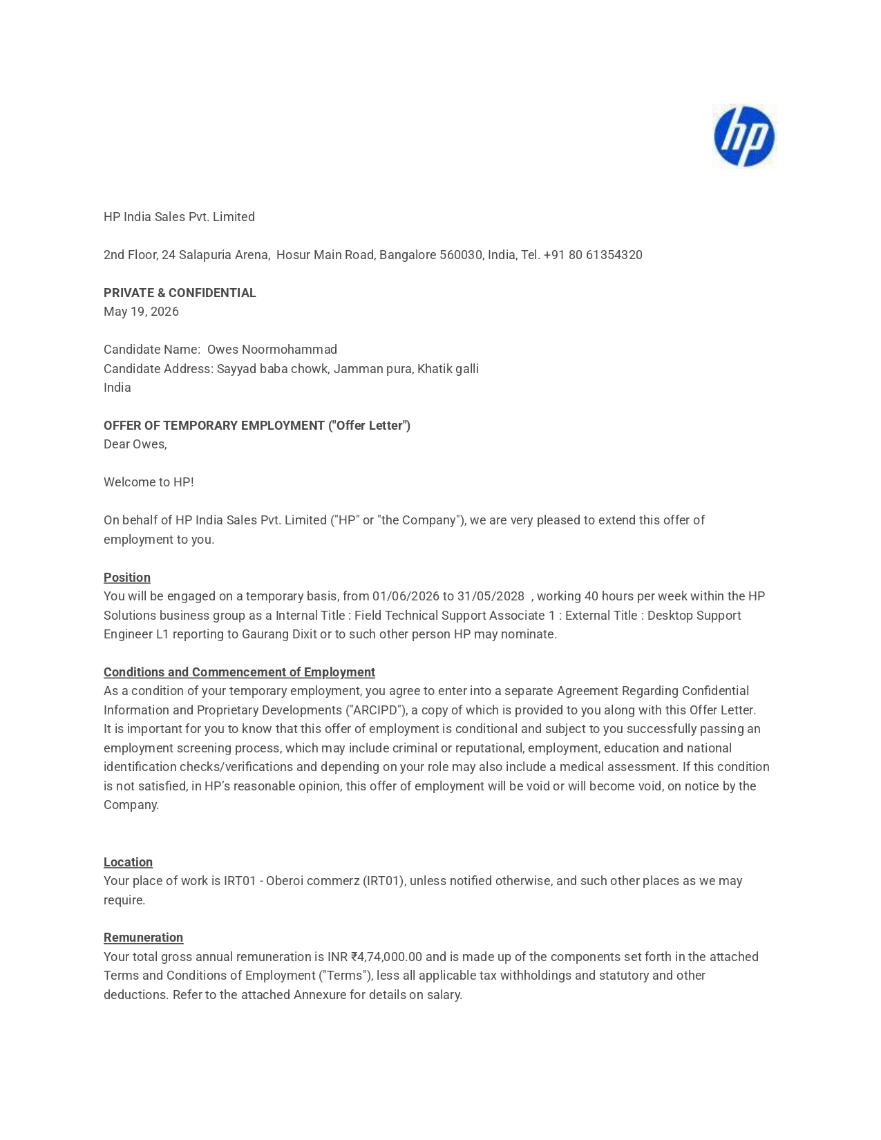 Offer Letter